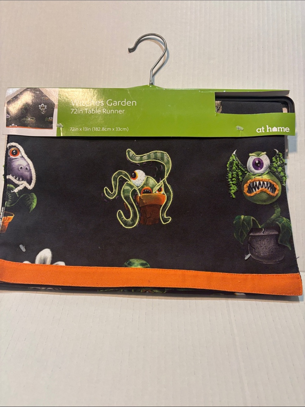 Witches Garden Black Halloween Table Runner with Orange Trim
